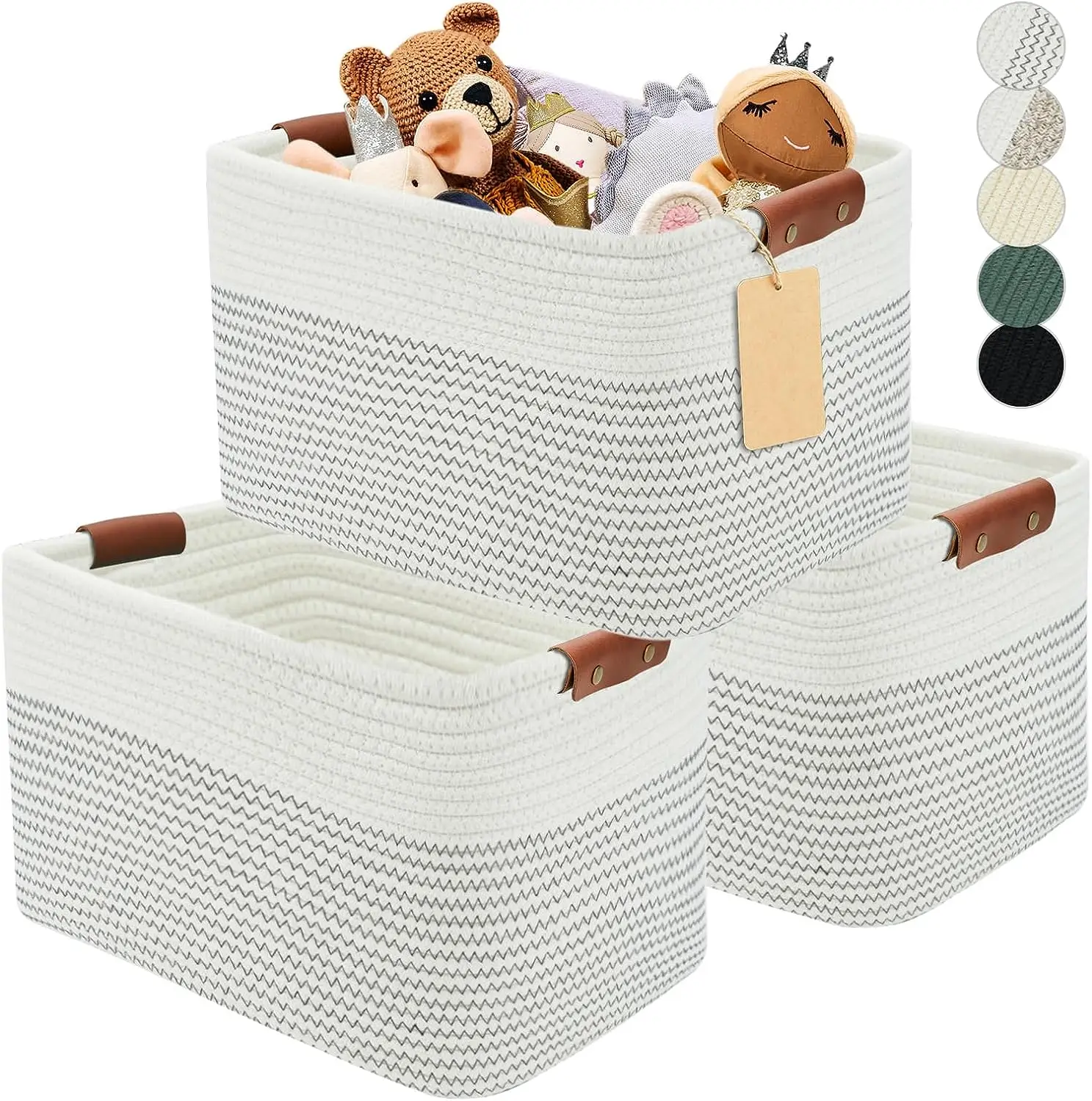 Cheap china wholesale rectangle collapsible laundry basket cotton rope storage baskets set of 3