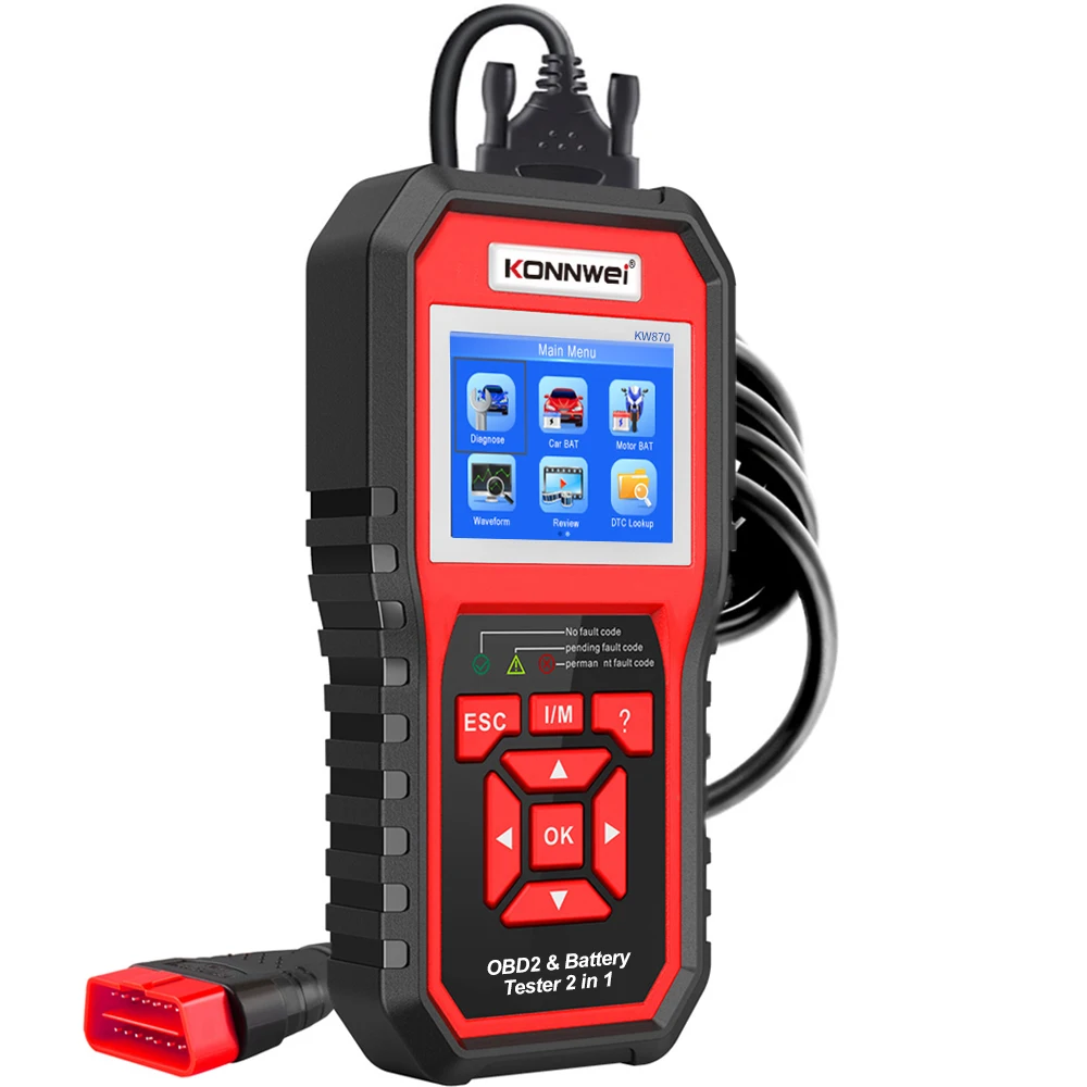 2in1 Economical car OBD2 diagnostic scanner KONNWEI KW870 fault code reader plus battery tester