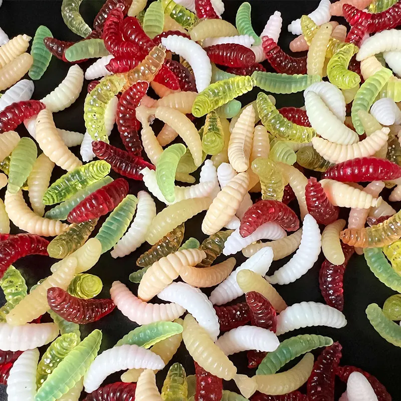 50PCS 2cm 0.3g maggot Grub Soft Fishing Lure hooks smell Worms Glow Shrimps Fish Lures