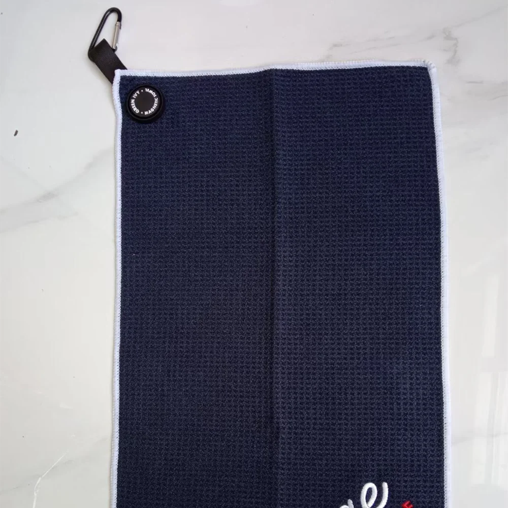 sports gym fitness towel with zipper pocket bench magnetic towel custom logo cotton/microfiber waffle golf towel