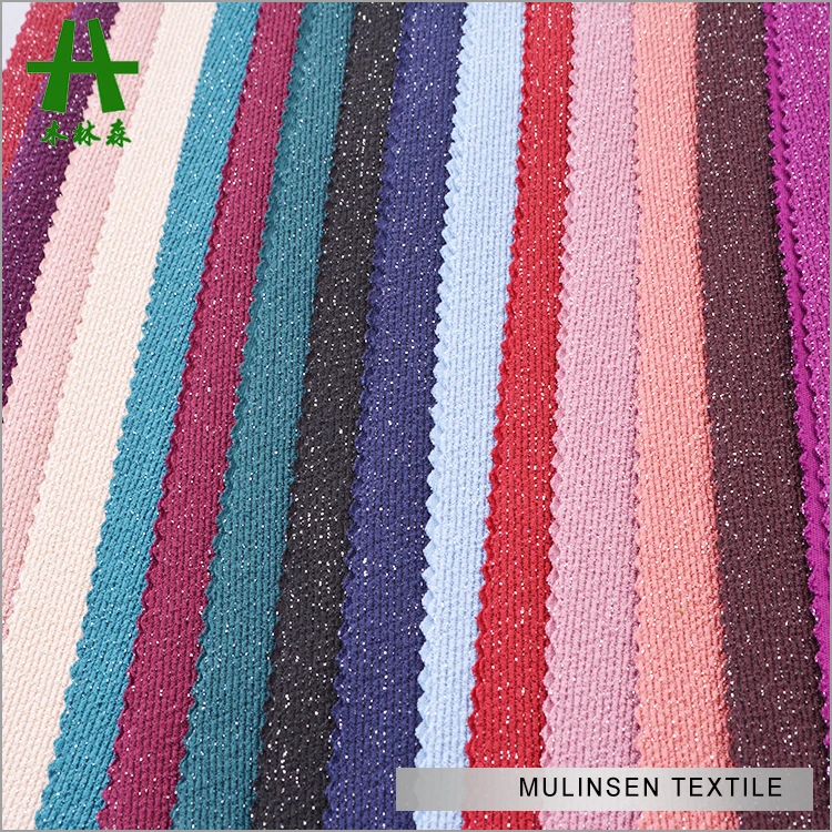 Mulinsen Textile Hot Sale Plain Dyed Polyester Spandex Crepe Jacquard Fabric with Lurex