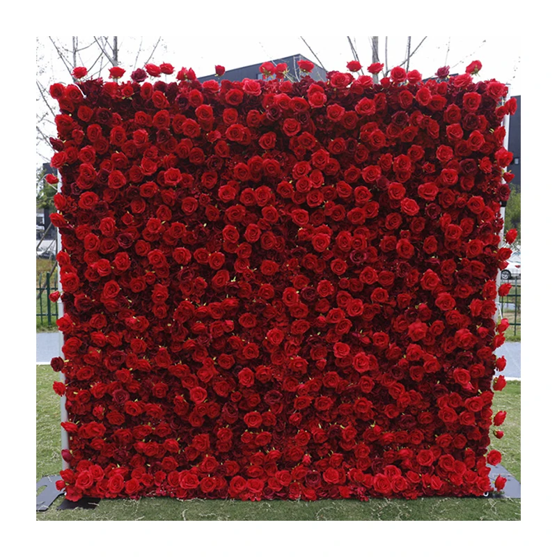 Red Flower Wall Artifical Rose Background Wall Forest Artificial Flower Wall 3D Silk Flower For Wedding Banquet Party Decoration