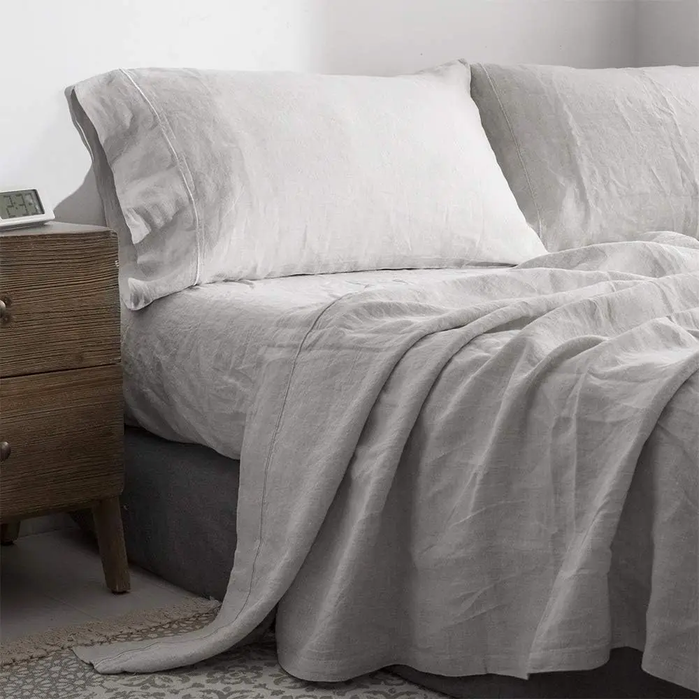OEM / ODM Washed Linen Bedding Set King Size 300TC Stone 100% Flax Linen