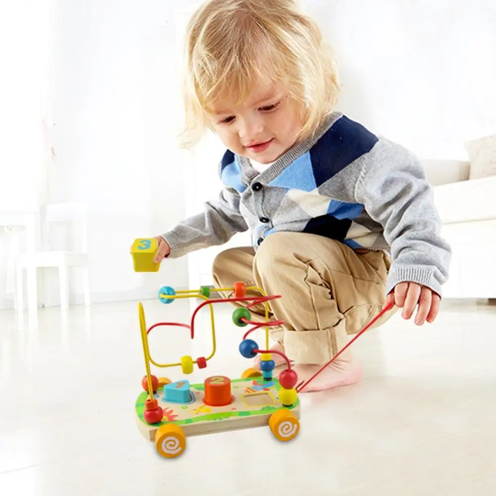 
Baby Wooden Toys Bead Maze Wooden Car Roller Coaster Beads Abacus for Toddlers Travel Games Educational Shape Sorter Game 