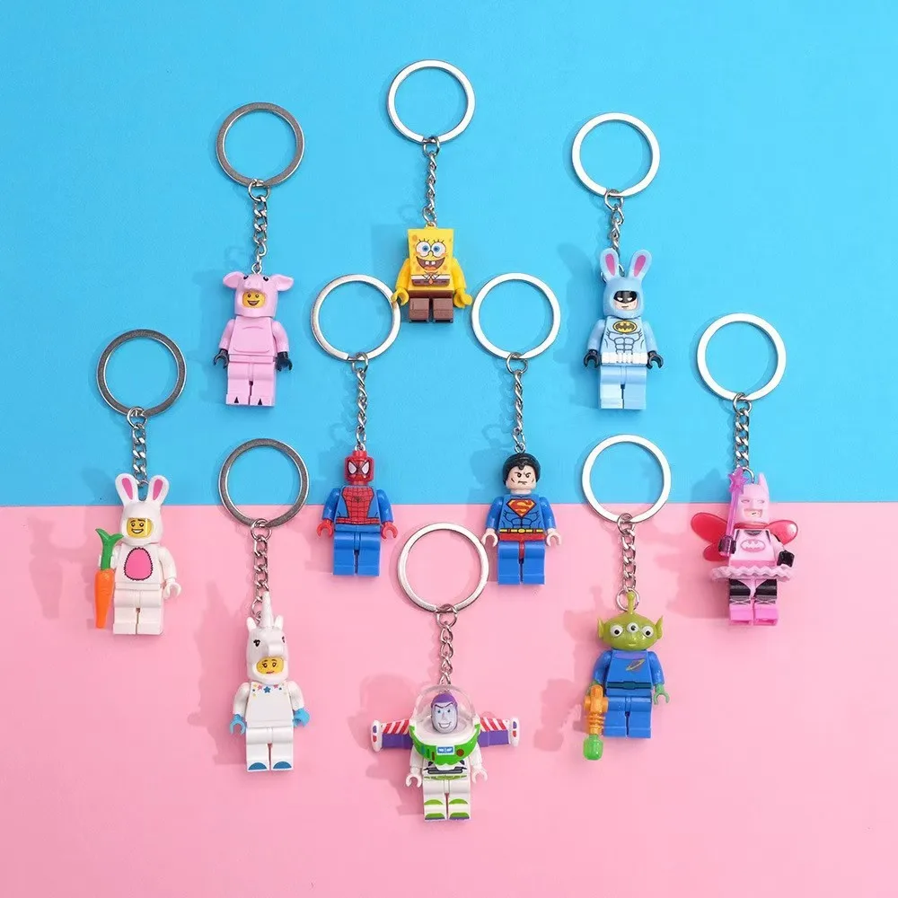 2024 year Cartoon Building Block Keychain Buzz Light year Superhero Avengers Radish Rabbit Couple Pendant Lego keychain