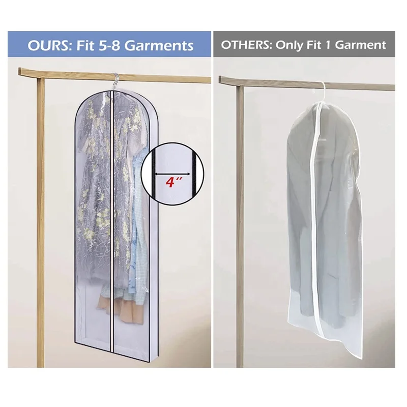Garment Bags for Hanging Clothes  for Closet Storage Gusseted Clear Dress Bag for Clothes Garment Suit Bags
