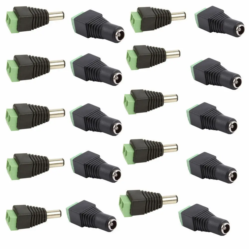 20pcs 12V Male + Female 2.1x5.5mm DC Power Plug Jack Adapter Connector for CCTV