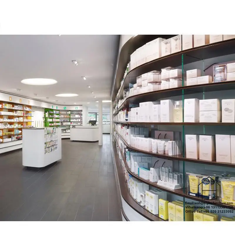 Customized Pharmacy display Shelf Pharmacy Counter Display Modern Design Pharmacy Shop Fitting