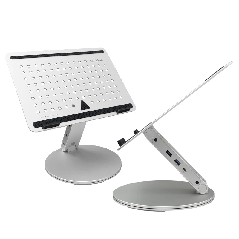 2024 Aluminium Docking Station Foldable 360 Rotating Laptop Stand Custom Oem 7 In 1 Multi Ports Hub Laptop Stand With Usb C Hub
