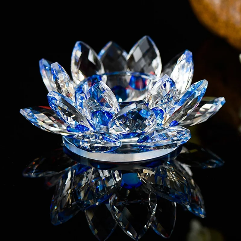Wholesale Lotus Shape Crystal Candle Holder With Base For Feng Shui Decoration