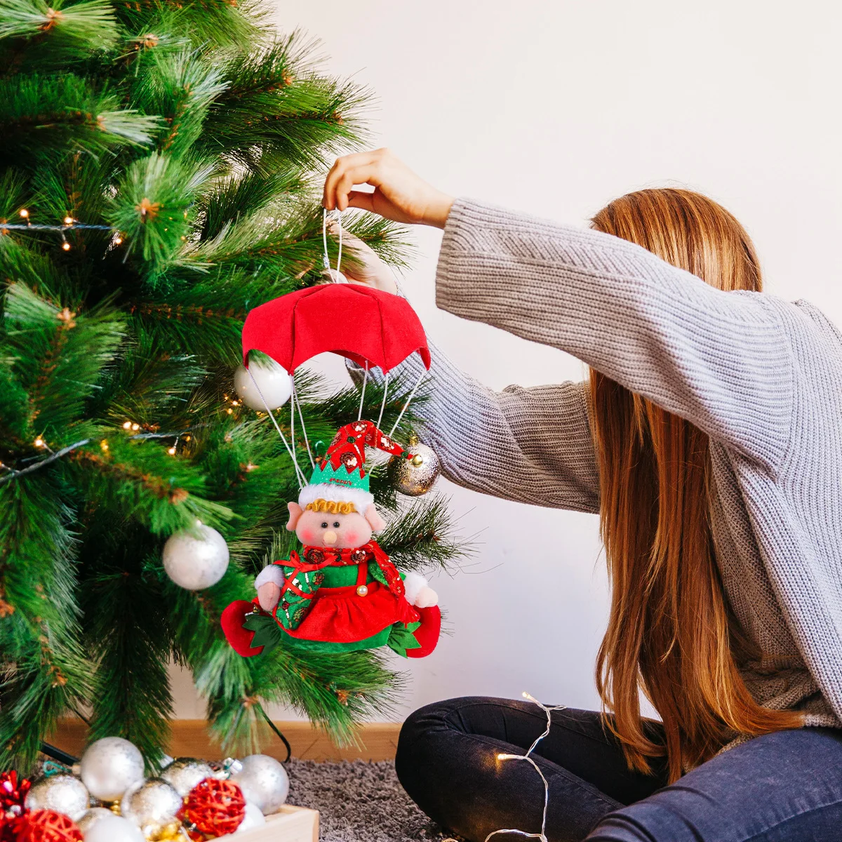 Linda New Christmas Parachute Doll Decoration Pendant Fabric Christmas Skydiving Window Christmas Tree Charm Gift