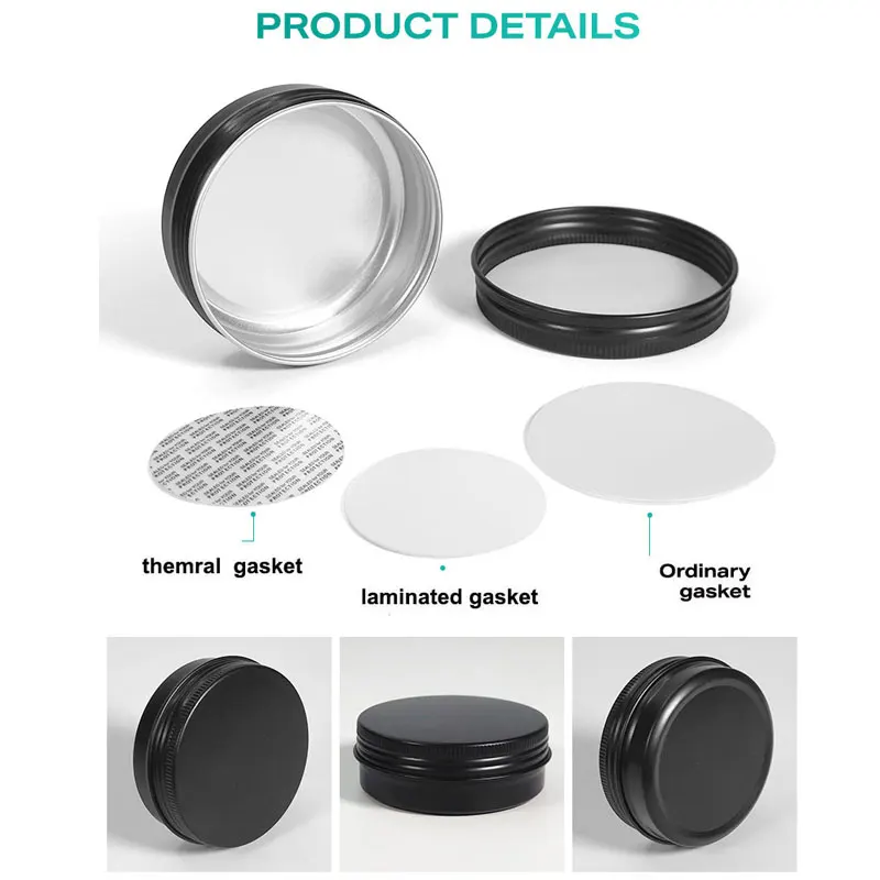 Packing Tin Can Boxes Metallic Packaging Container Jar for Cream Black Round Metal with Lid Aluminum Cosmetic Silver Round Shape