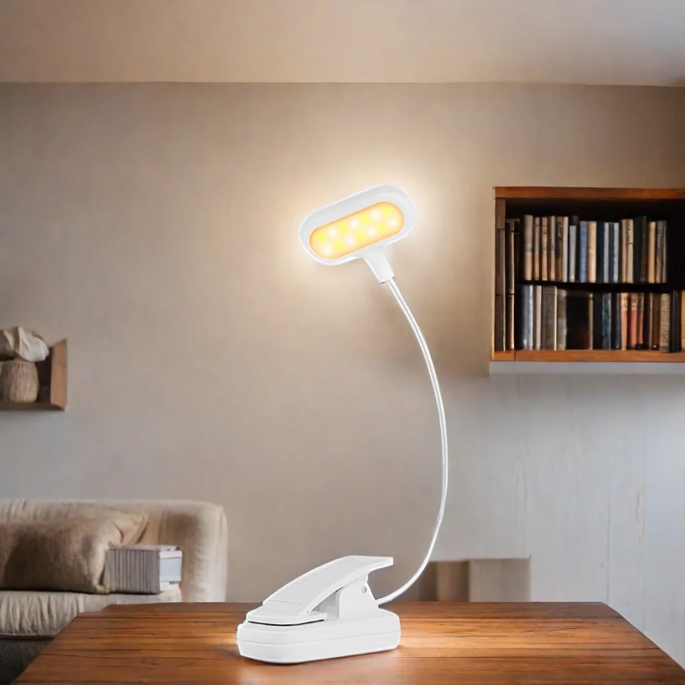 LOHAS LED Clip On Read Lights 4 Brightness Dimmable Design White Color Usb Rechargeable Book Clip Lights for Reading