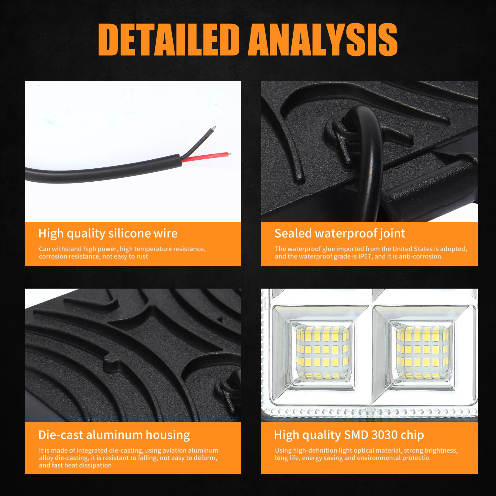 LED Working Light 144W 12V 24V Offroad Truck Driving Flood Light Bar SUV 4WD Boat Trailer ATV Tractor Excavator Car Accessories