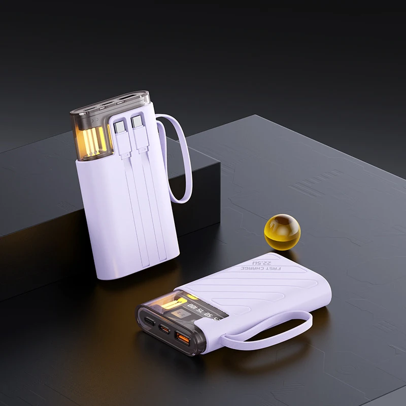 Оптовая продажа 22 5 Вт быстрая зарядка 10000 мАч со встроенным проводом подсветкой и подарочным логотипом печать внешний аккумулятор рекламный подарок