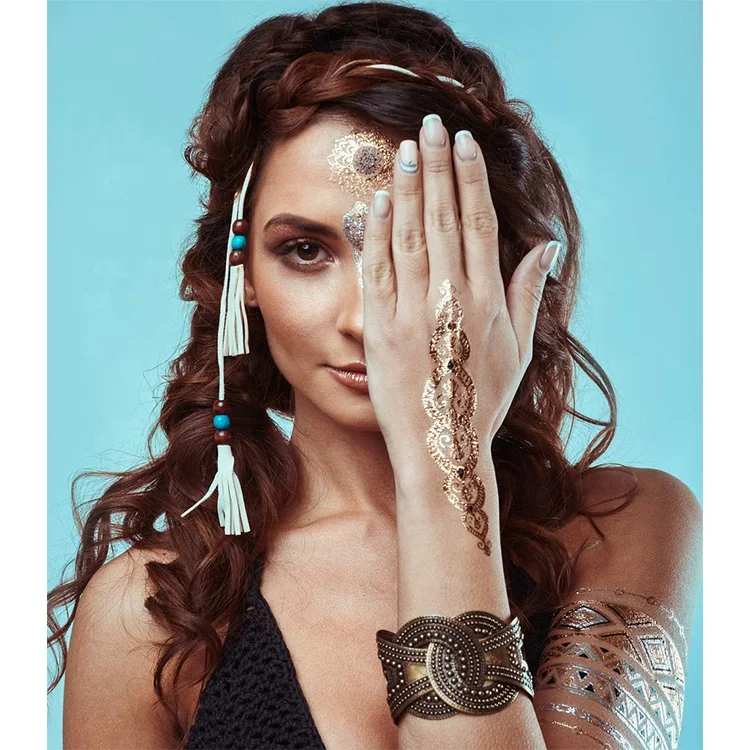 
Hot sale New Stunning Designs Diy Present Waterproof Temporary Henna Metallic Tattoo 