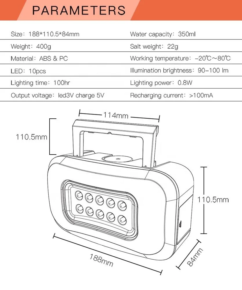 Лампы с питанием от соленой воды, фонарь для кемпинга, светодиодные фонари для аварийного отключения