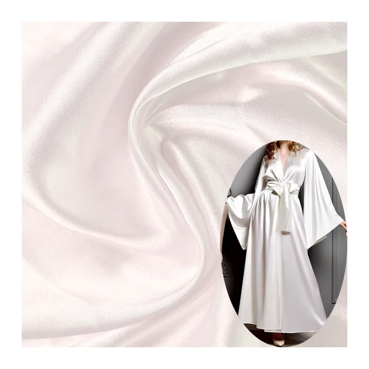 50D*75D shiny polyester satin white fabric by the yard for clothing dresses lining 100% Polyester satin white fabric
