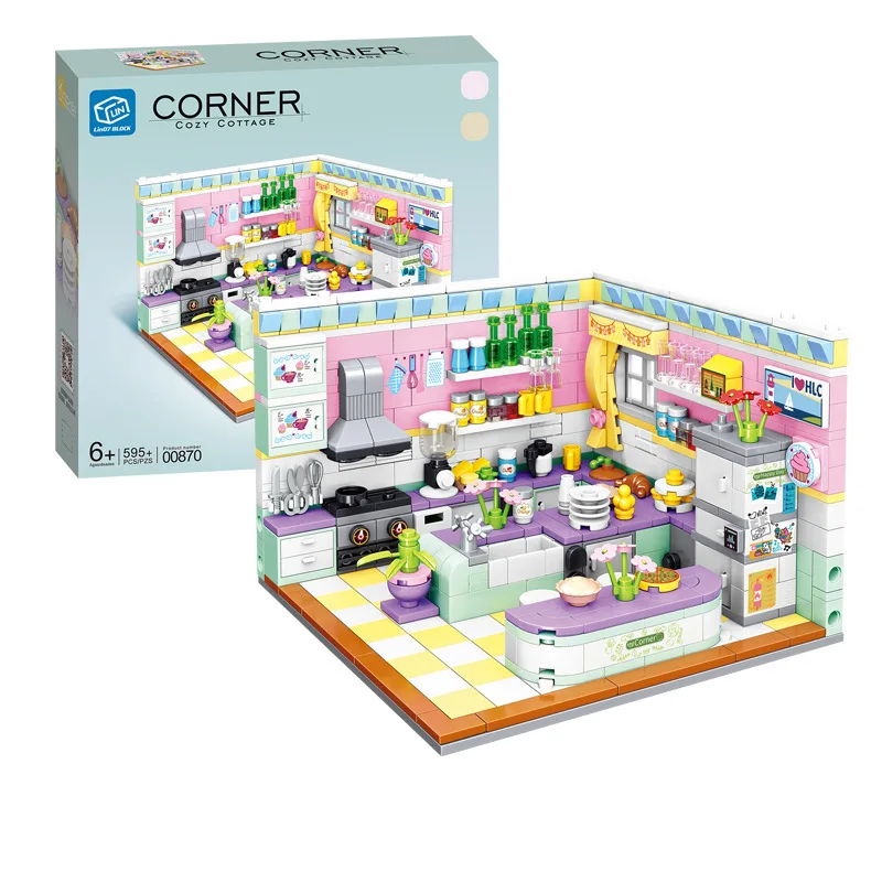 00870-00874 Kitchen Bathroom Study Living Room Bedroom Building Block Toy Factory Hottest Sale Play Model Building Bricks