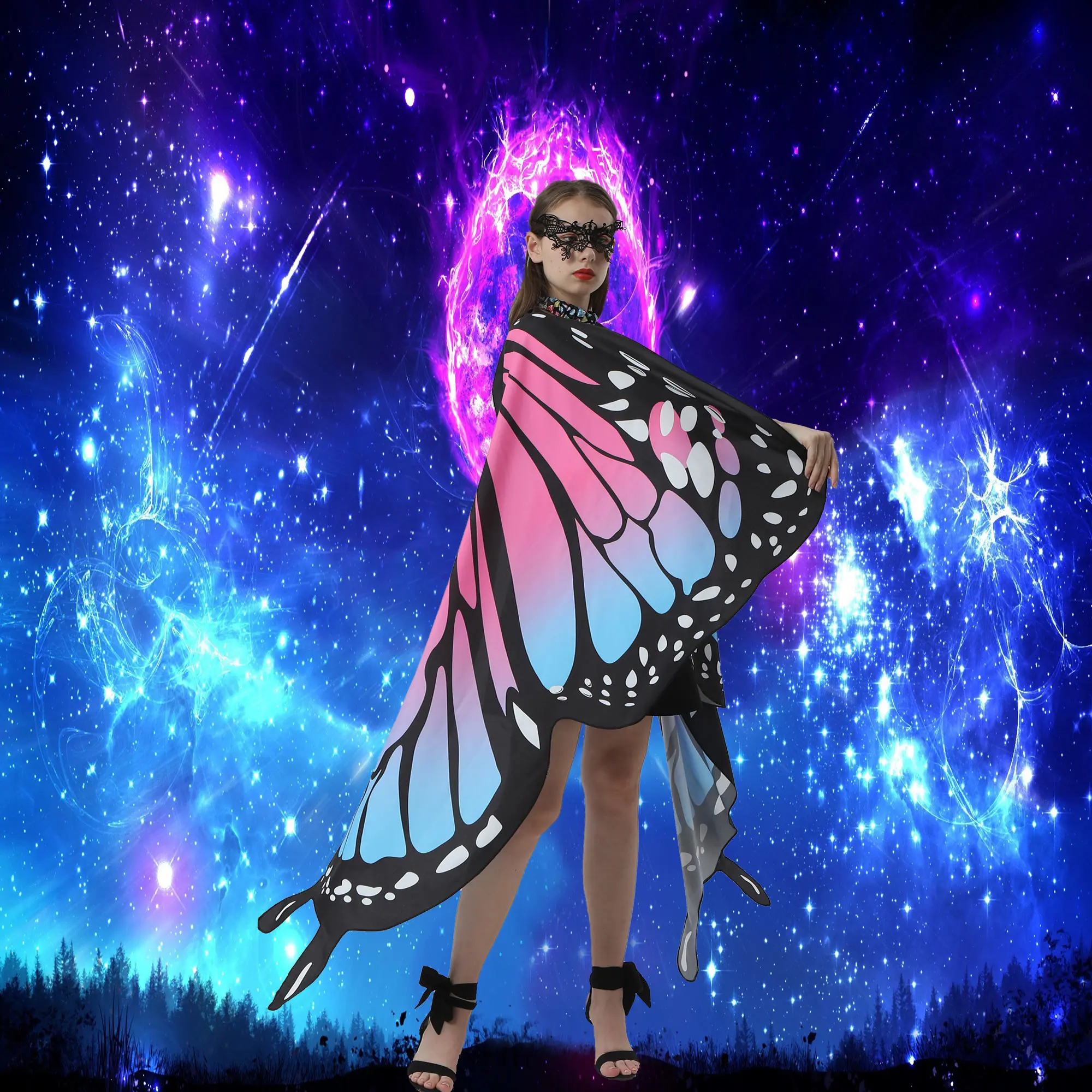 Wudimiqi Butterfly Wings for Women Halloween Butterfly Costume for Women Halloween Costume Women Fairy Ladies Cape