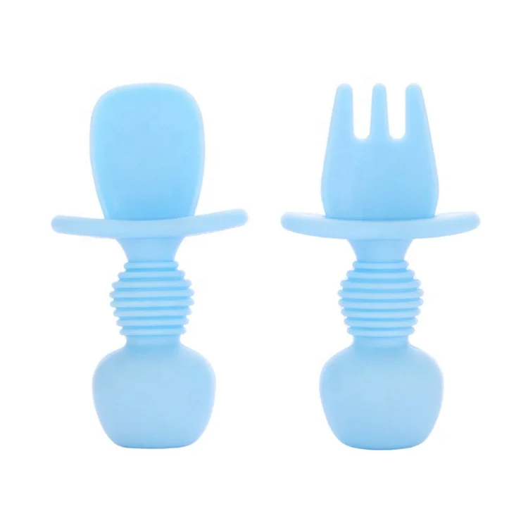 
Easy Grip BPA FREE Silicone Baby Food Spoon Feeder Self Feeding Utensil Infant Training Baby Spoon Fork Set Spoons 