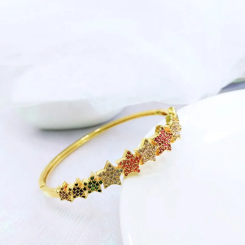 Foxi fashion jewelry bracelets bangles handmade rainbow cz gold stars bangle bracelets women