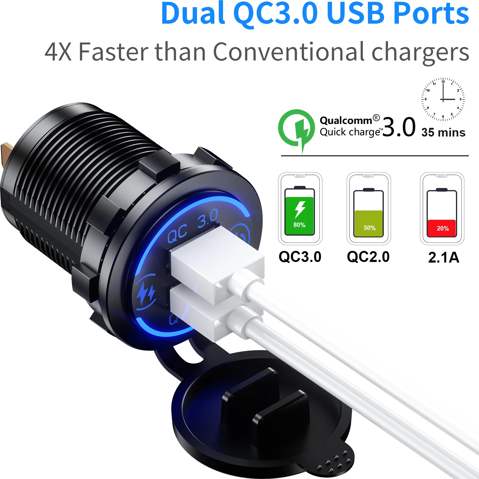 12V QC3.0 зарядное устройство с быстрой зарядкой, USB розетка Быстрая зарядка 3,0 зарядное устройство для автомобиля с двумя портами USB розетка с выключателем для автомобилей Грузовик