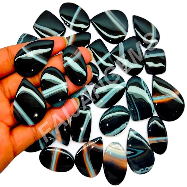 Natural Banded black Onyx Banded gemstone  black onyx lot onyx loose Cabochon wholesale lot wire wrapping cabochon supply