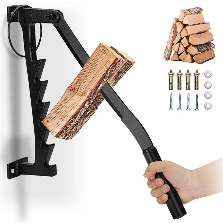 JH-Mech Ultra-Strength Sturdy Indoor Carbon Steel Wall Mounted Firewood Log Splitter for Fireplace Heating