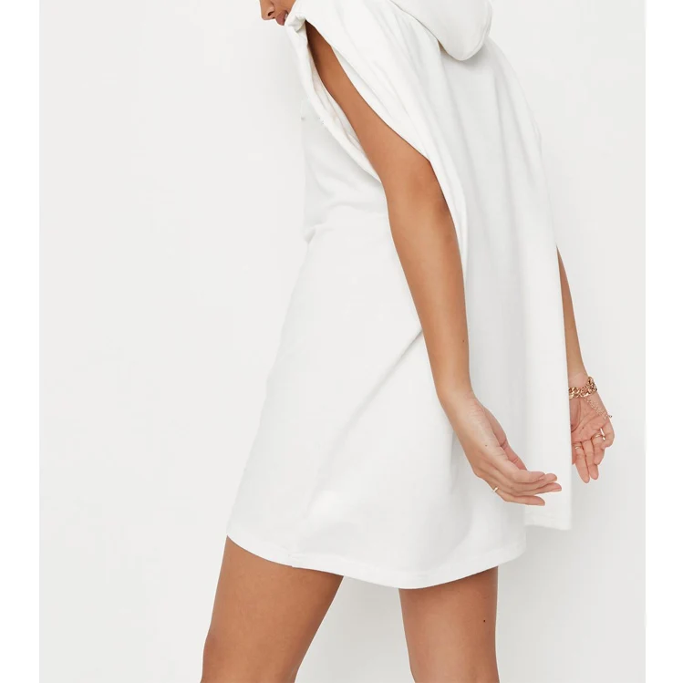 Street Wear Sexy Dresses Hoody Custom Printed Blank 100% Cotton Tshirt Dresses Women Summer Sleeveless Hoodie Dress