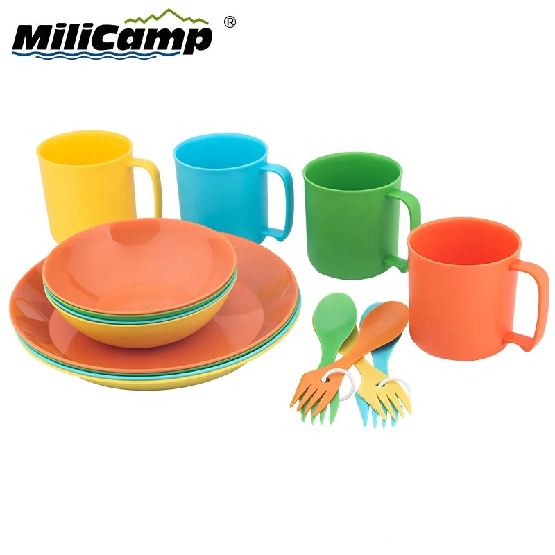 Colorful plastic cutlery set 16/4pcs plastic dinner set outdoor plastic tableware