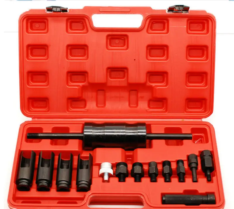 14pcs Auto Diesel Engine Fuel Injector Common Rail Adaptor Injector Puller Extractor Set Slide Hammer Removal Tool Kit