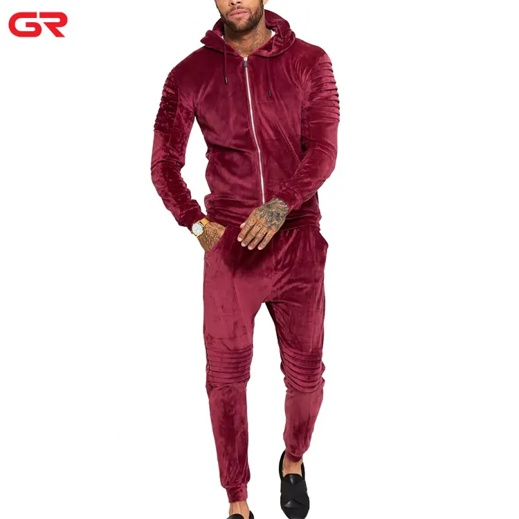 New Design Custom Sweatsuit Men Workout Slim Fit Tapered Tracksuit Velour