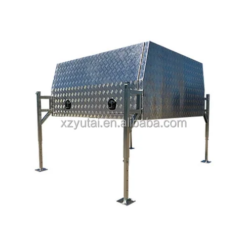 Aluminum Ute Canopy With Black Checker Plate And Adjustable Jack Off Legs For 4x4 Pickup /car/truck