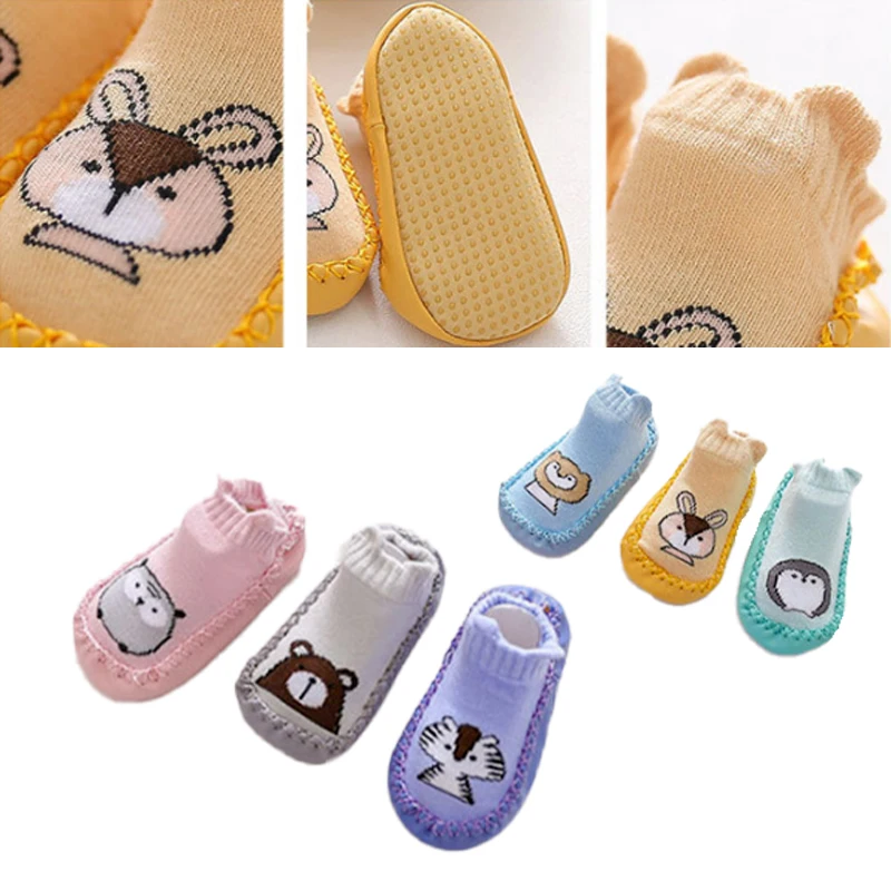 0-2 years old cute cartoon animal soft cotton non-slip floor thick short tube newborn baby shoes socks