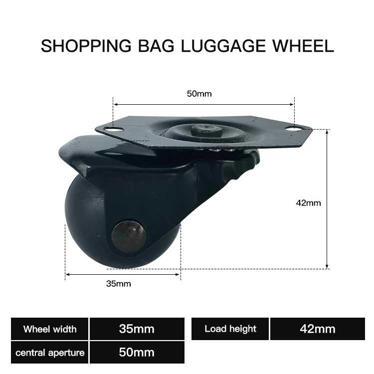 High Quality 35MM Furniture Baggage Trolley Transport Black PP Ball Wheel