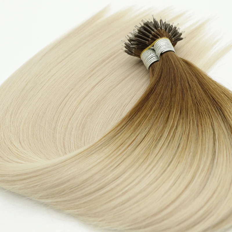 Hot Selling Remy Russian Nano keratin Hair extension Double Drawn Virgin Double Stranded Nano Ring Human Hair Extensions