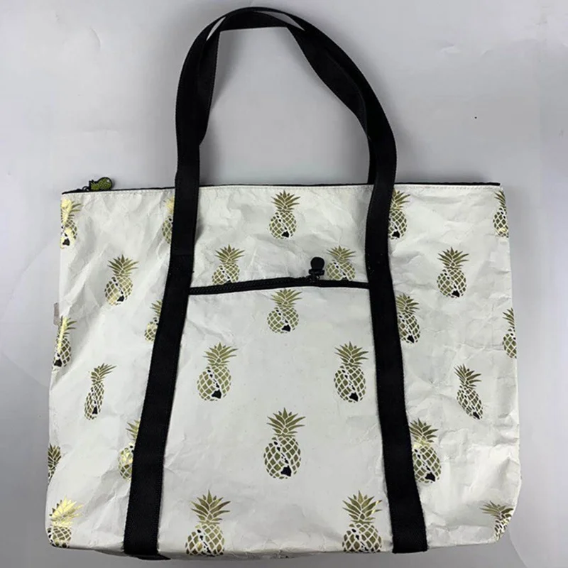 Custom Tyvek Soft Waterproof Shopping Tote Bags Washable Paper Handbag Zipper Summer Beach Bag