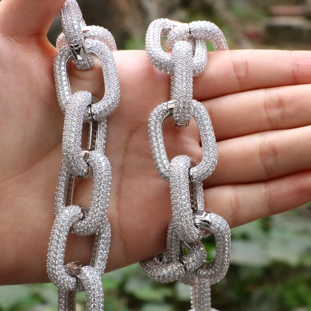 Heavy Duty Iced Out Cuban Link Chain Full Diamond Link Bracelet Chain Necklace 2 in 1