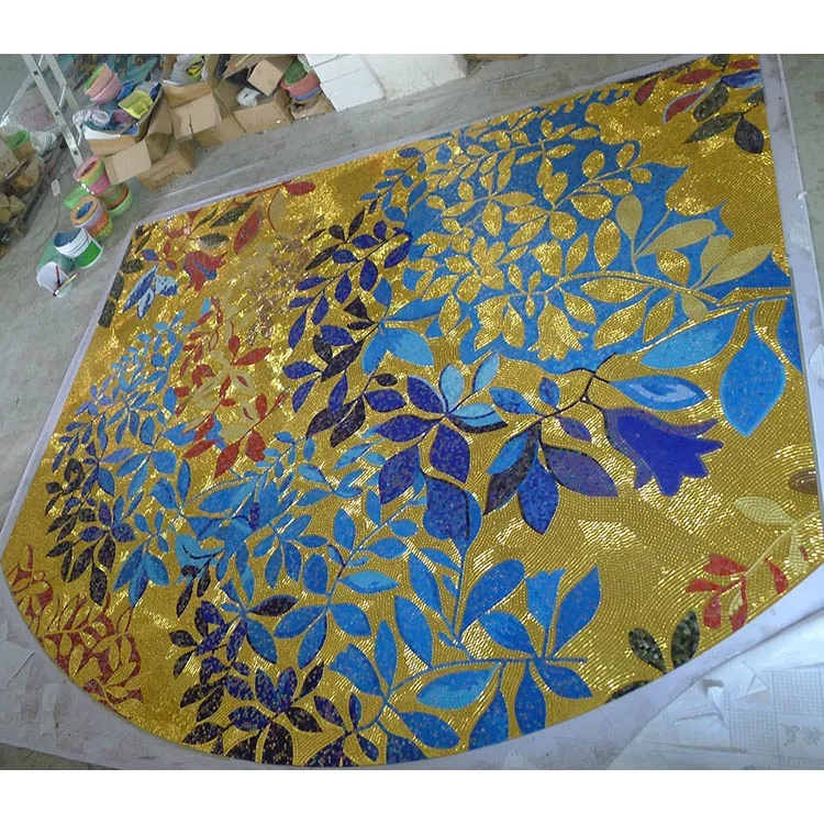 Decoration Art Panel Picture Wall Leaf Pattern Glass Mosaic Tile