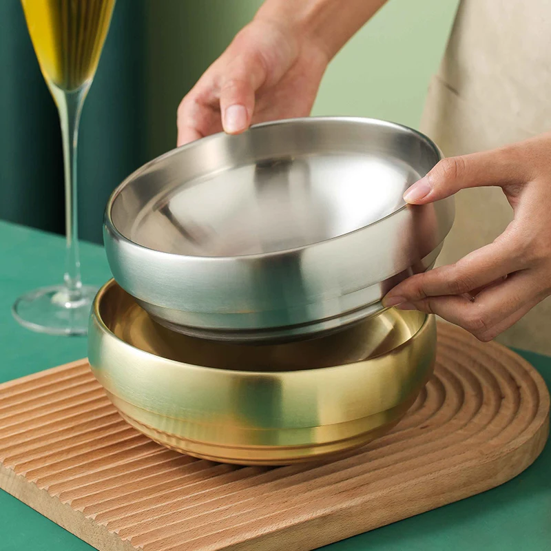 Korean Personalized Double-layer Large Serving Fruit Salad Metal Mixing Bowl Stainless Steel