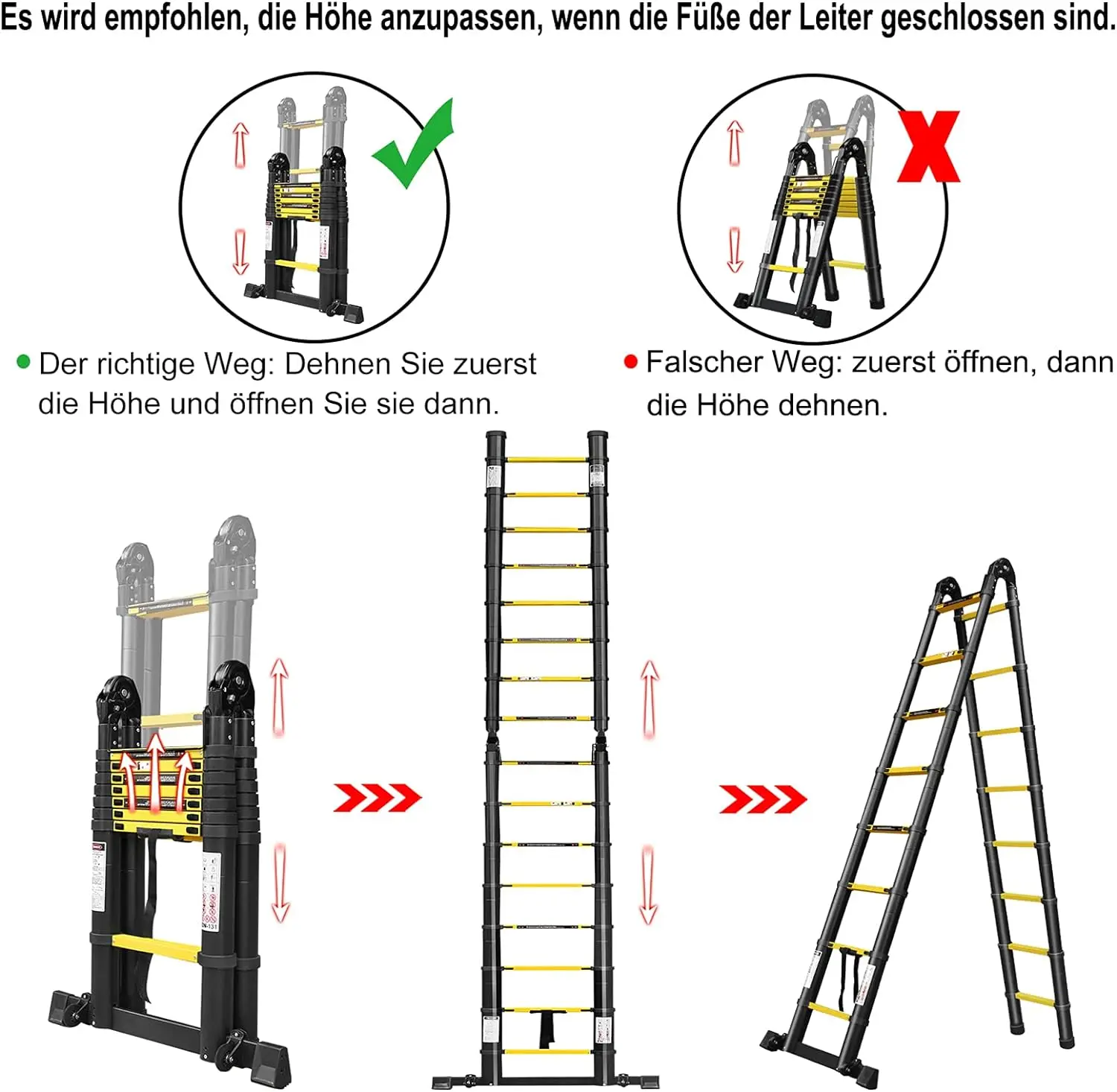 Heavy Duty Articulated Retractable 1.9+1.9meters Aluminium Ladders A Type With Hinges