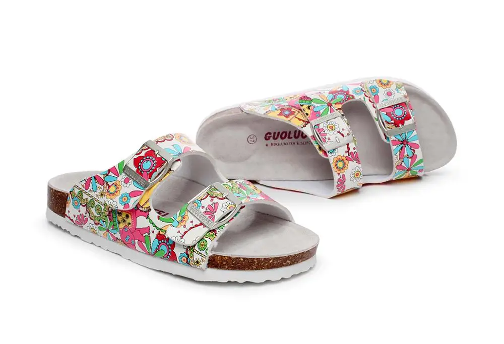 
Wholesale shoes women flat heels cork sandals cow suede leather double buckled open toe slippers 2020 