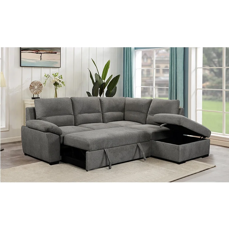 Luxury modern linen fabric 5 seats ottoman living room sofa  with customized services corner sofa pull out sofa bed