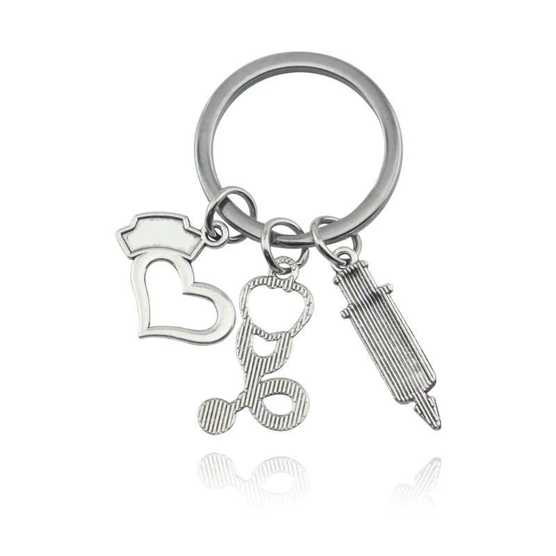 Peach Heart Shaped medical nurse metal keychain