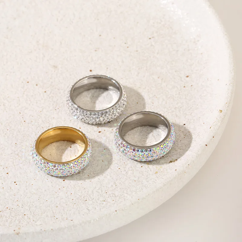 wholesale fashion Stainless Steel ring Gold Plated full diamond ring jewelry for women