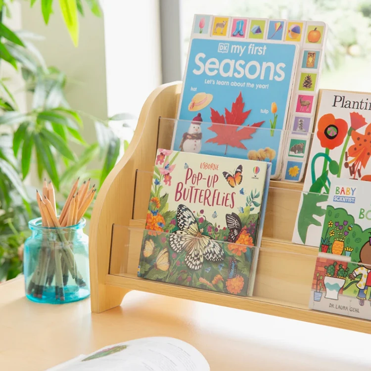Wood Kids Bookshelf Customized Wood Organizer Toddler Montessori Bookcase