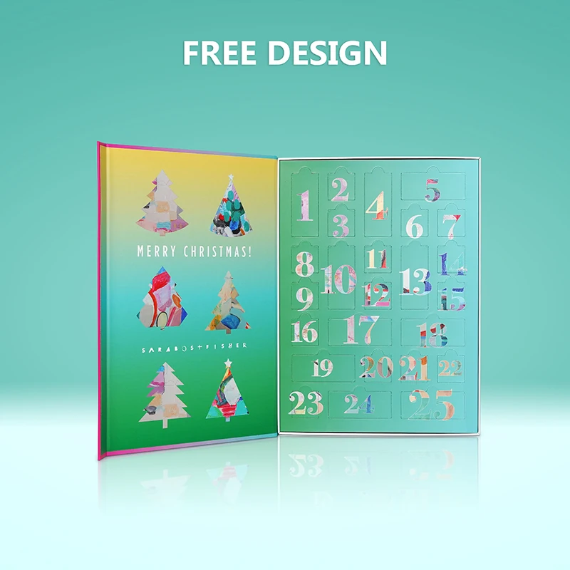 Custom Advent Calendar Empty Luxury Cardboard Paper Gift Beauty Cosmetic Packaging Countdown Christmas Advent Calendar Box