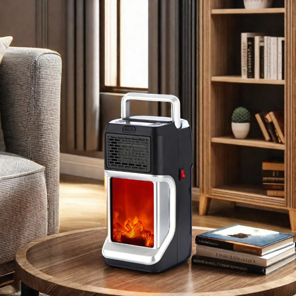 400W Electric Fireplace Air Warmer Flame Heater Portable Wall-Mounted PTC Fan Heater Remote Control Room Simulation Fire Heater