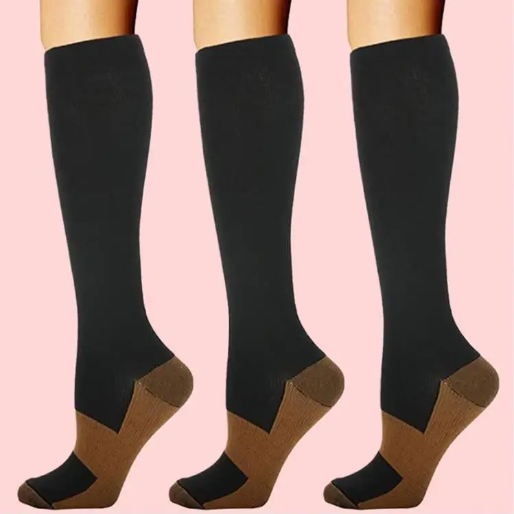 Plus Size White Knee-High Compression Socks Zipper Medical Copper Sports Running Socks Varicose Veins Nurse Athletic Socks